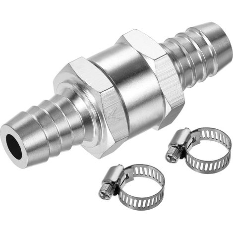 Clapet Anti-retour Unidirectionnel 13mm Barbelé OD Aluminium Alliage avec 2 Acier Inoxydable Ajustable 9-12mm Tuyau Pinces, pour Eau Huile Ligne Carburant Essence (1/4)