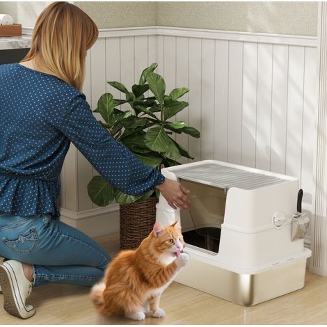 Arenero para gato XL de acero inoxidable, con pala, gris claro DESVIAE (1/5)