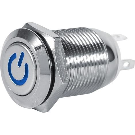 Interrupteur à Bouton-Poussoir, 12mm 12V Commutateur de Bouton-Poussoir de Puissance de la Voiture LED Type Momentané Imperméable en Laiton é Etanche avec Symbole (1/5)
