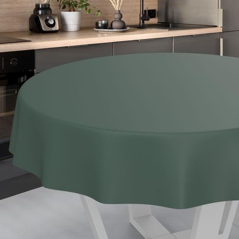 Nappe en Toile cirée Lavable, pour Table de Jardin, extérieur et intérieur, Ronde, Bord coupé, Vert Sapin, 120 cm (1/5)