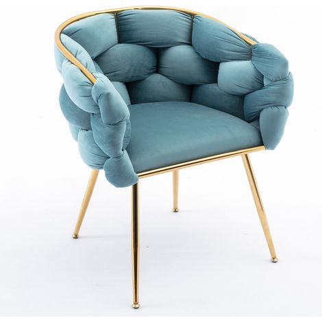 Sillón de acento moderno de terciopelo azul con estructura metálica dorada HOMVRA (1/5)