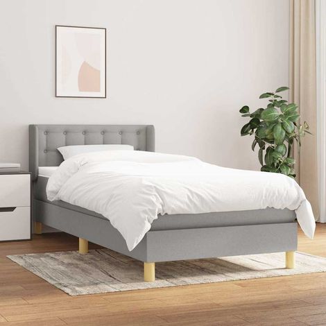 Cama box spring con colchón tela gris claro 80x200 cm (1/5)