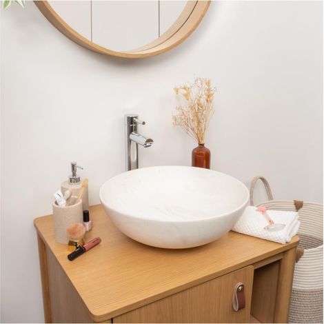 Vasque à poser ronde en céramique effet marbre beige 39,5cm (1/5)
