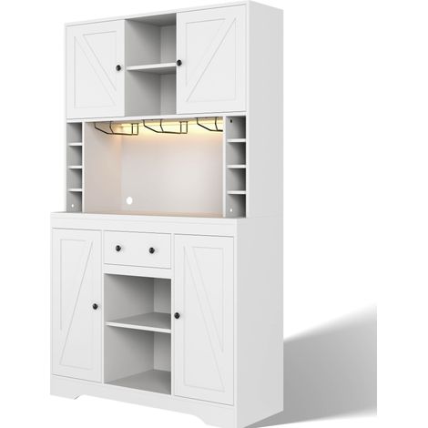 Aparador alto de cocina con LED, enchufes, cajón y botellero 105 x 39 x 180 cm HOMVRA (1/5)