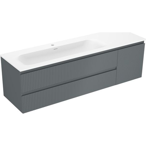 Mexen Rivel meuble de salle de bains 160 cm avec vasque Vela gauche, 2S, 1D, rainurée, graphite/blanc mat - 91A23-16047-3-BBFFF (1/5)