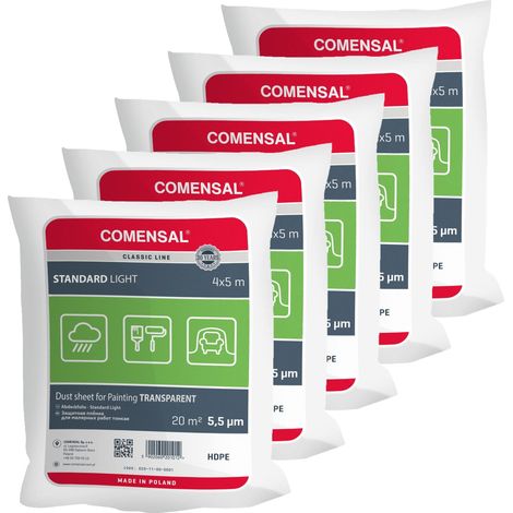 COMENSAL® Set da 5 Teli per Imbiancare 5,5 μm - Telo Protettivo per Pittura - Pellicola di mascheratura - Teli Plastica per Coprire Telo - Made in EU - 4x5m (1/3)
