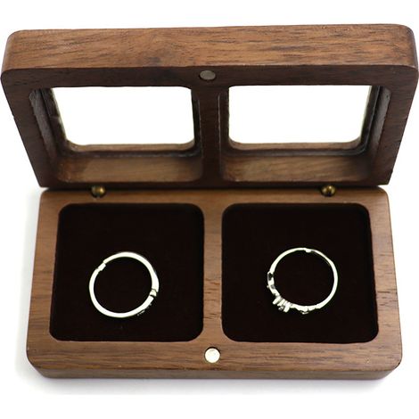 Boîte à bagues en bois de noyer, boîte à bijoux, boîte à bagues de mariage, boîte à bagues de mariage en bois, boîte à bagues de mariage boîte-cadeau de Noël(brun) (1/5)