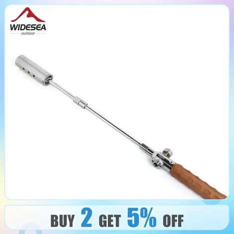 Allumeur à longue flamme Widesea Camping, brûleur portable avec poignée en bois pour barbecue et pique-nique, pistolet pulvérisateur pour réservoir de gaz, kit d'outils amovible pour réchaud portable