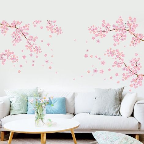 Adesivi murali per bambini con fiori di ciliegio ad acquerello,ideali per cameretta,soggiorno o qualsiasi altro ambiente. Dimensioni: 5070 cm (1/5)