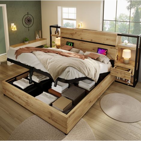 Bett Doppelbett Stauraum 160x200 mit Ladefunktion OKMYHOME (1/5)