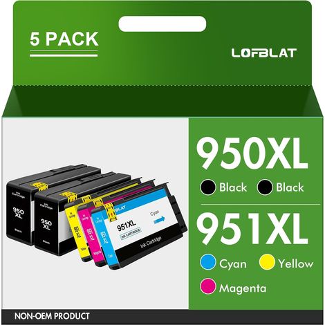 950XL 951XL Cartouche d'encre Compatible pour HP 950 XL 951 XL pour Officejet Pro 8600 8620 8610 8100 8615 251dw 8630 8640 (Noir Cyan Magenta Jaune, 5-Pack) (1/5)