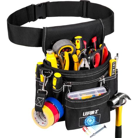 Ceinture porte Outil,Magnétique Ceinture Outils Bricolage mit 14 Poches,Amovible et Réglable porte Outils Ceinture pour électricien, Charpentier,Construction,Ceinture,Noir (1/5)