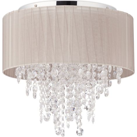 Relaxdays Crystal Chandelier, Organza Ceiling Lamp, G9 Socket, 5 Bulbs, Hanging Light, 39 x 39.5 cm, Grey/ Silver (1/5)