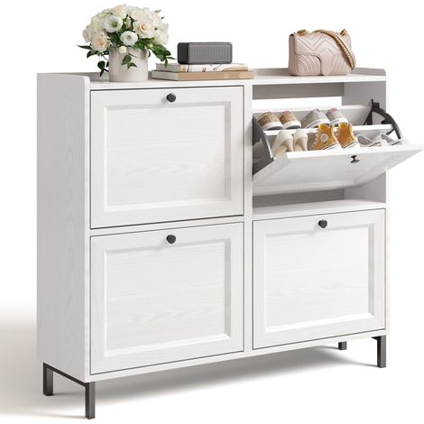 Mobili per Scarpe Bealife Scarpiera 4 Ribalte per ripostiglio 20 paia Profondità 24 cm Bianco 99 x 24 x 91 cm (1/5)