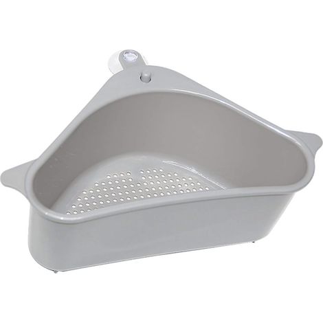 Passoire d'évier - Boîte de rangement triangulaire à poser, sans perçage - pour savon, éponges - Gris (1/4)