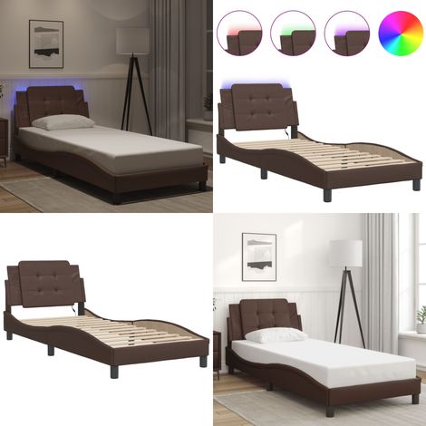 Cadre de lit avec LED sans matelas Zadar marron 80x200 cm - Cadre de lit marron - Bande LED (1/5)