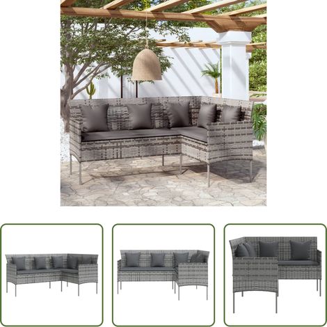 L-Form - Sofa in L-Form mit Kissen Poly Rattan Grau (1/5)