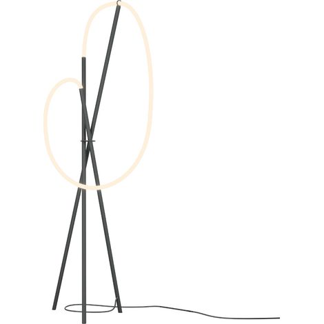Maytoni Crochet Lampada da terra moderna con treppiede dimmerabile, nera 3000K, paralume bianco 2500lm (1/5)
