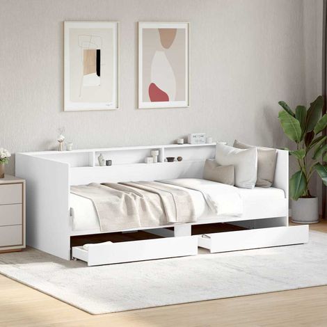 Sofá cama con cajones sin colchón blanco 75x190 cm (1/5)