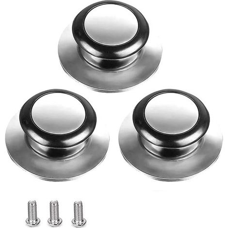 Boutons de couvercle - 3 pièces - Bouton de poignée d'ustensiles de cuisine - Inox - Poignée de couvercle de casserole - Poignées de rechange - Bouton - Universel - Couvercle - Casserole - 6.2×4.8×2.2 (1/5)