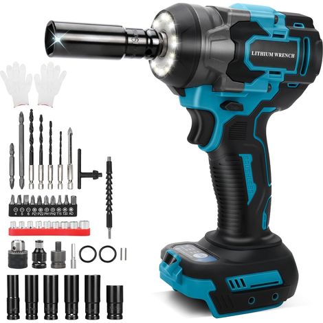 Clé à Chocs Sans Fil 650 Nm, 3 IN 1 Brushless Visseuse Compatible Avec Makita 18V, Boulonneuse à Choc, 3 Vitesses et Lumière LED, Pour Pneus, Montage Automobile (Sans Batterie Ni Chargeur) (1/5)