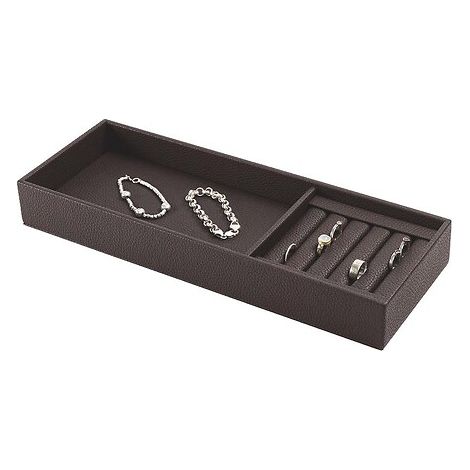 Boite de rangement Porte-bagues Excessories - P 410 x L 150 x H50 mm - en simili cuir finition Moka - SALICE