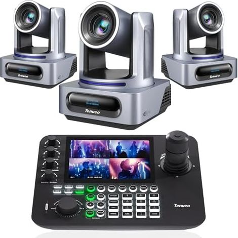 Kit de Caméra PTZ et Contrôleur - Caméra PTZ NDI AI 20X Zoom, SDI/HDMI/USB3.0/LAN(PoE) et Joystick de Contrôle NDI à Écran Quad de 7” pour Streaming en Direct, Église et Événements (1/5)