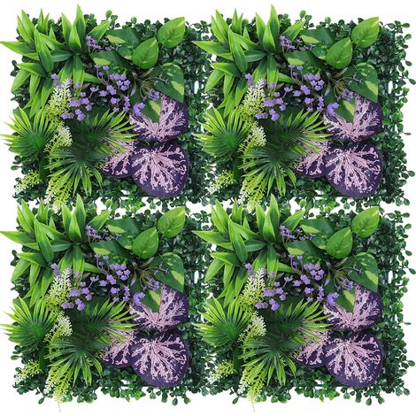 Set mit 4 künstlichen Grünwänden, künstlichen Hecken, dekorativem Zaun und Sichtschutz, künstlichen Blumenwand-Kulisse, 25 x 25 cm (1/5)