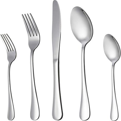 Ménagère LIANYU 20 pièces, en acier inoxydable, pour 4 personnes, comprenant couteau, fourchette et cuillère, finition miroir, compatible lave-vaisselle. (1/5)