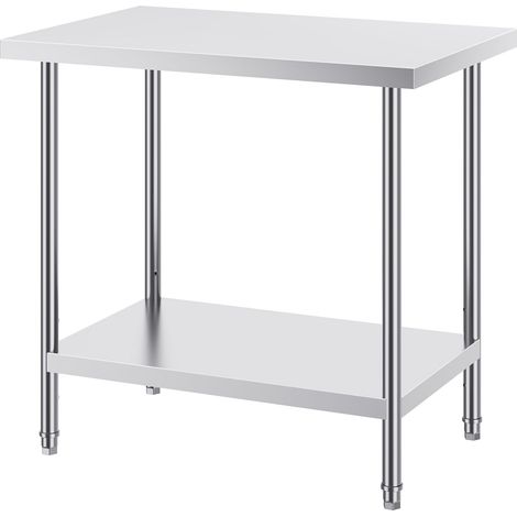Table de préparation en acier inoxydable 61 x 91 x 86 cm à 3 niveaux de hauteur réglables, poste de travail pour cuisine et garage (1/5)