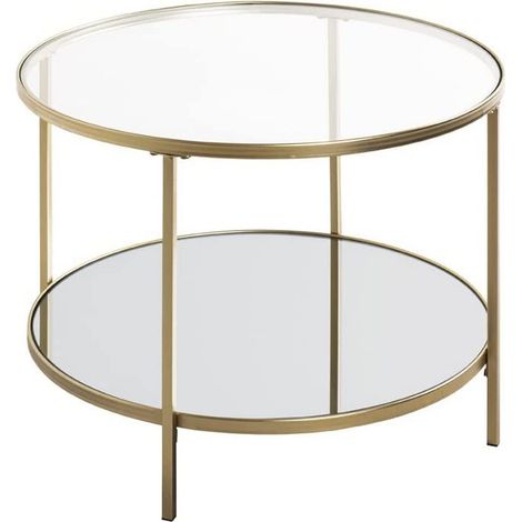 HAKU Möbel Tavolino oro, Metallo, vetro di sicurezza, specchio - Dim. A 45 cm x Ø 60 cm, Stile Art Deco (1/3)