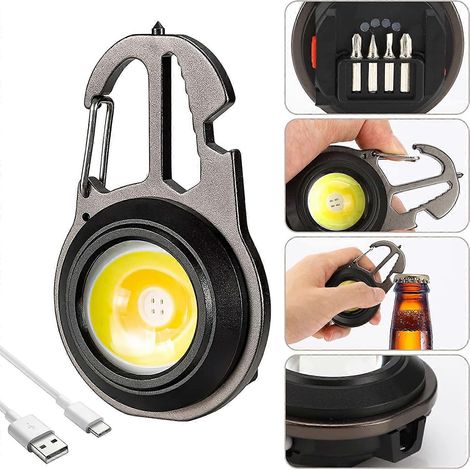 Lampe torche COB compacte, lampe torche LED rechargeable 500 lm, mini lampe torche LED 7 modes, lampe de travail portable avec tournevis et décapsuleur. (1/5)