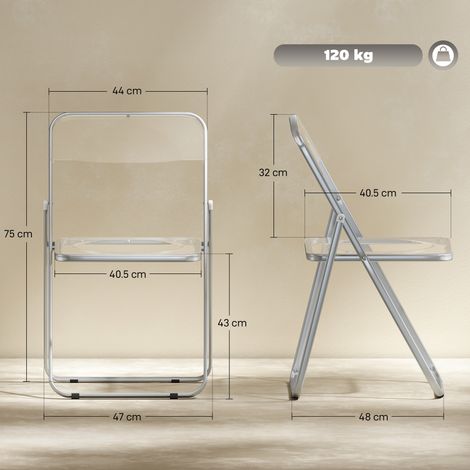 Ensemble de 4 chaises pliantes peu encombrantes pour salon et événements, acier et acrylique transparent (1/5)
