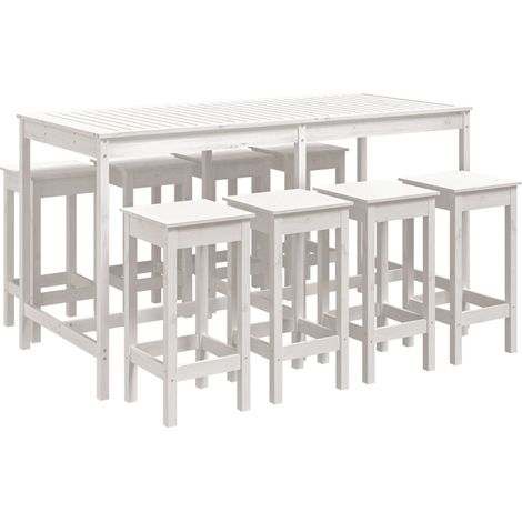 vidaXL Set Bar da Giardino 9 pz Bianco in Legno Massello di Pino (1/5)