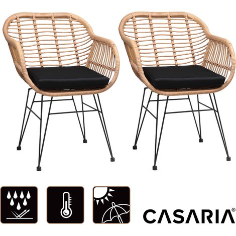 CASARIA® Set of 2 Bali Poly Rattan Wicker Chairs  5cm Thick Padding and Armrest  Weatherproof Garden Chairs  Balcony Kitchen Dining Room Conservatory Patio Deck Furniture (1/5)