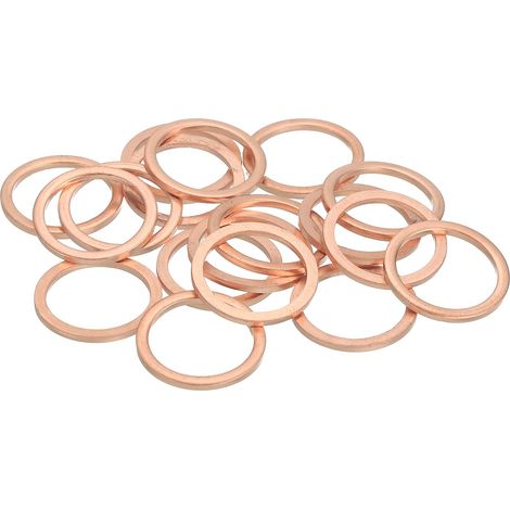 18Pcs Rondelles Métal Plates, M16 Rondelles Cuivre Joint, 16mm DI, 20mm DE, 1mm D'Épaisseur D'Étanchéité Cuivre Kit Rondelles Écrasées Assortiment Pour Boulons Vis Réparation (1/5)