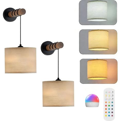 Applique Murale E27 Lampe Murale Sans Fil Rechargeable USB avec Télécommande Intérieur Dimmable Appliques Murales à Piles avec Abat-jour en Tissu Blanc Pour Chambre Chevet Couloir Salon (1/5)