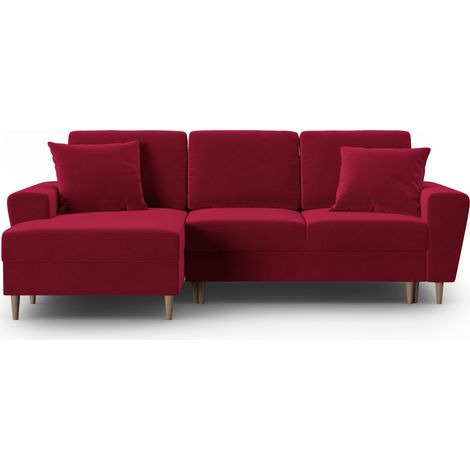Canapé d'angle gauche convertible + box 4 places en velours rouge (1/5)