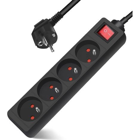 Power Strip with 4 Outlets, Switch, 3M Cable, Child Safety Lock, Indoor Use (1/5)