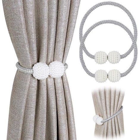 4 fermatende magnetici, pratici cordini decorativi per tende, ideali per tende piccole, sottili o trasparenti (grigio) (1/5)