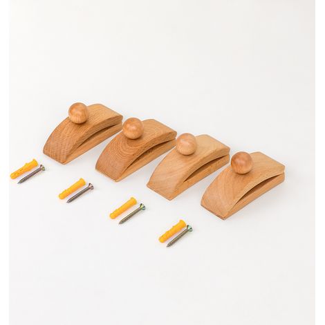 Wandmontierter Wandteppichständer aus Holz mit 4 Quilthaltern, Wandteppich-Präsentationsclips und hölzernen Wandclips zum Aufhängen von Teppichen.