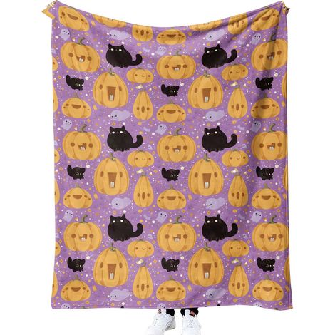 Couverture d'Halloween - Couverture d'Halloween en peluche - Décoration d'Halloween confortable en flanelle grise pour canapé, lit ou salon - 127 x 152 cm - Style 55 (1/2)