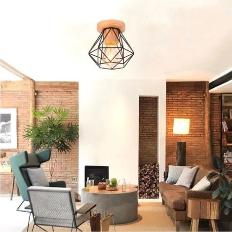 Plafonnier Industrielle Couloir Noir,Lampe Plafonnier Vintage Cage Designe Simple Style Edison pour Salon Chambre (1/4)