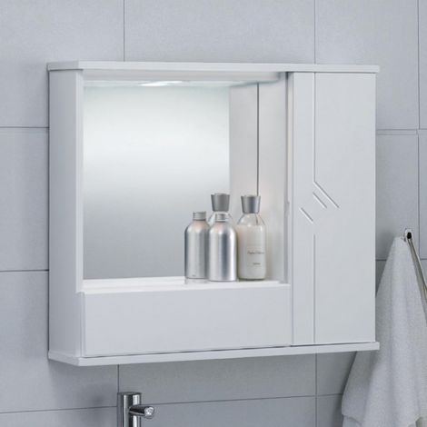 Specchiera mobile contenitore da bagno GIOVE 60 bianco lucido a 1 anta e luce LED (1/4)