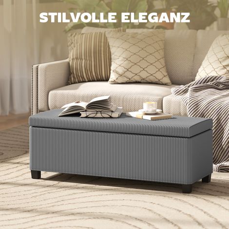 Banc de rangement en velours côtelé gris, banquette rembourrée avec espace de stockage pour salon, chambre ou couloir.