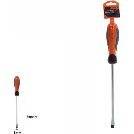 Trade Shop - Destornillador Destornillador Magnético Tip Corte 8x200mm Mango Ergonómico 07434 -
