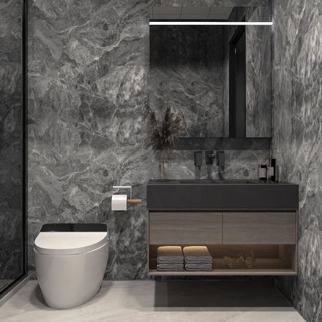 80CM×9M Papier Peint Autocollant Marbre Gris Foncé Film Adhésif pour Meubles Mural Imperméable Résistant Cuisine Salle de Bain Plan de Travail Vinyle Décoratif Rénovation (1/5)