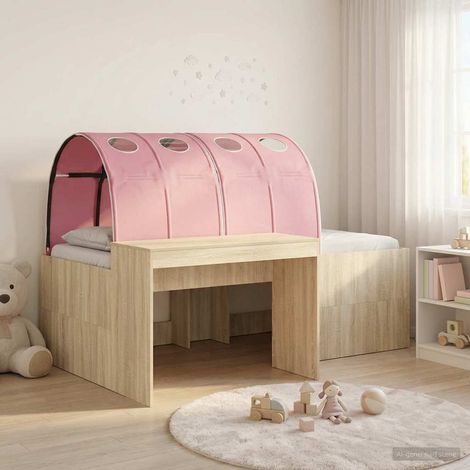 Lit haut enfant avec bureau, 3 pièces, bois d’ingénierie, chêne Sonoma et rose - PANGIVO (1/5)