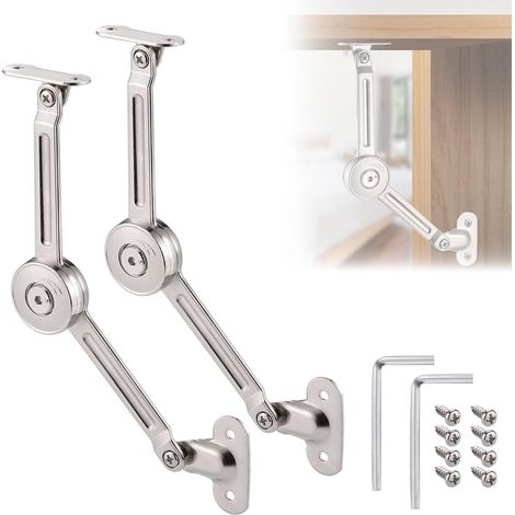 2 Pcs Charnière de Soutien de Couvercle à Fermeture Douce avec Vis et Clé Allen, Nickel Satiné, Support 18kg, Charnière de Maintien de Couvercle pour Placard, Coffre à Jouets Ascenseur Support (1/5)
