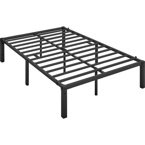 Yaheetech – Lit double en métal 140x200cm noir – Cadre à lattes solides – Hauteur sous lit 37,5cm pour rangement – Compatible avec têtes de lit